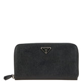 プラダ 三角ロゴプレート 長財布 ラウンドファスナー ブラック レザー レディース PRADA 【中古】